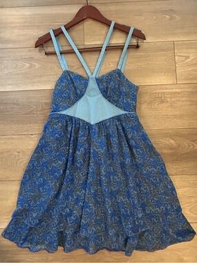 Free People Blue Floral Mini Dress with Light Blue Straps